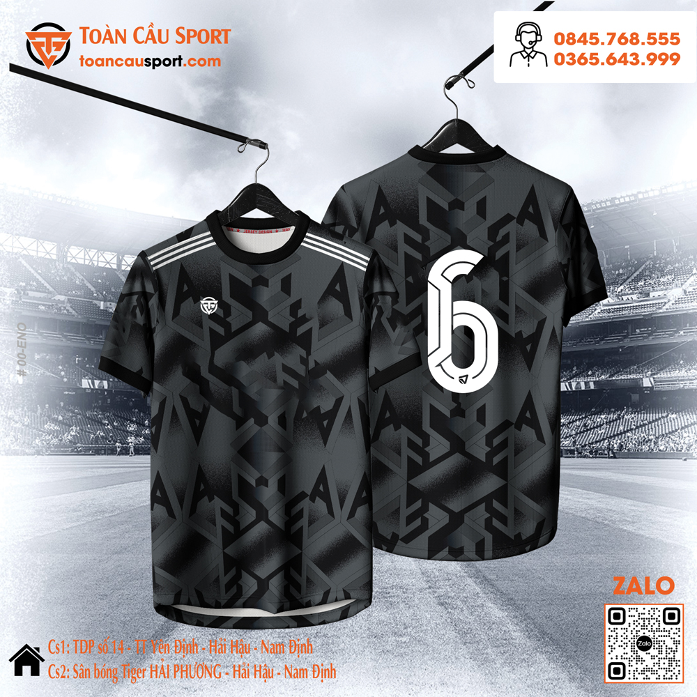 Áo bóng đá màu đen hoa văn xám với họa tiết thể thao cá tính