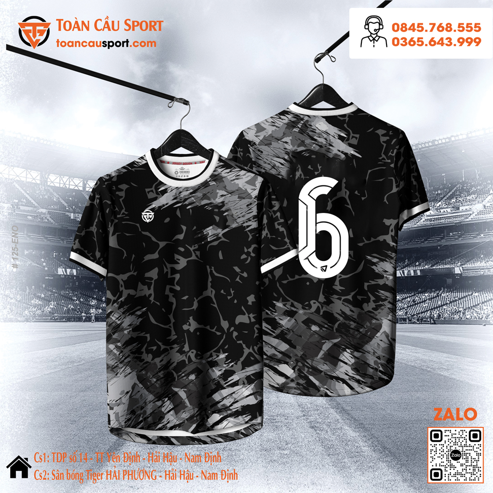 Áo thể thao nam màu đen họa tiết camo phối cổ trắng cá tính