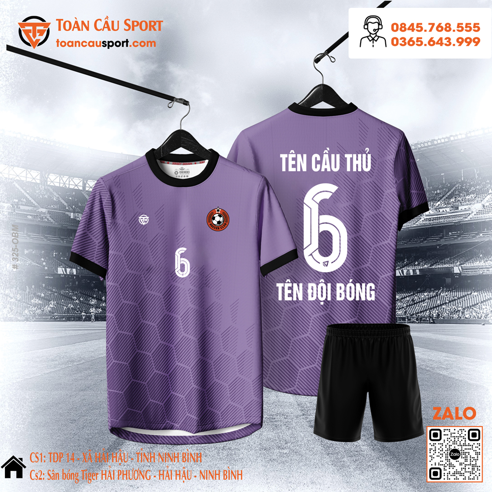 Áo bóng đá màu tím lavender phối đen thời trang thể thao