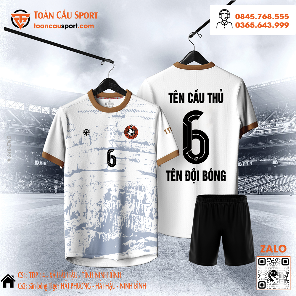 Áo bóng đá trắng họa tiết xám phối nâu đồng - Form unisex chất thoáng mát