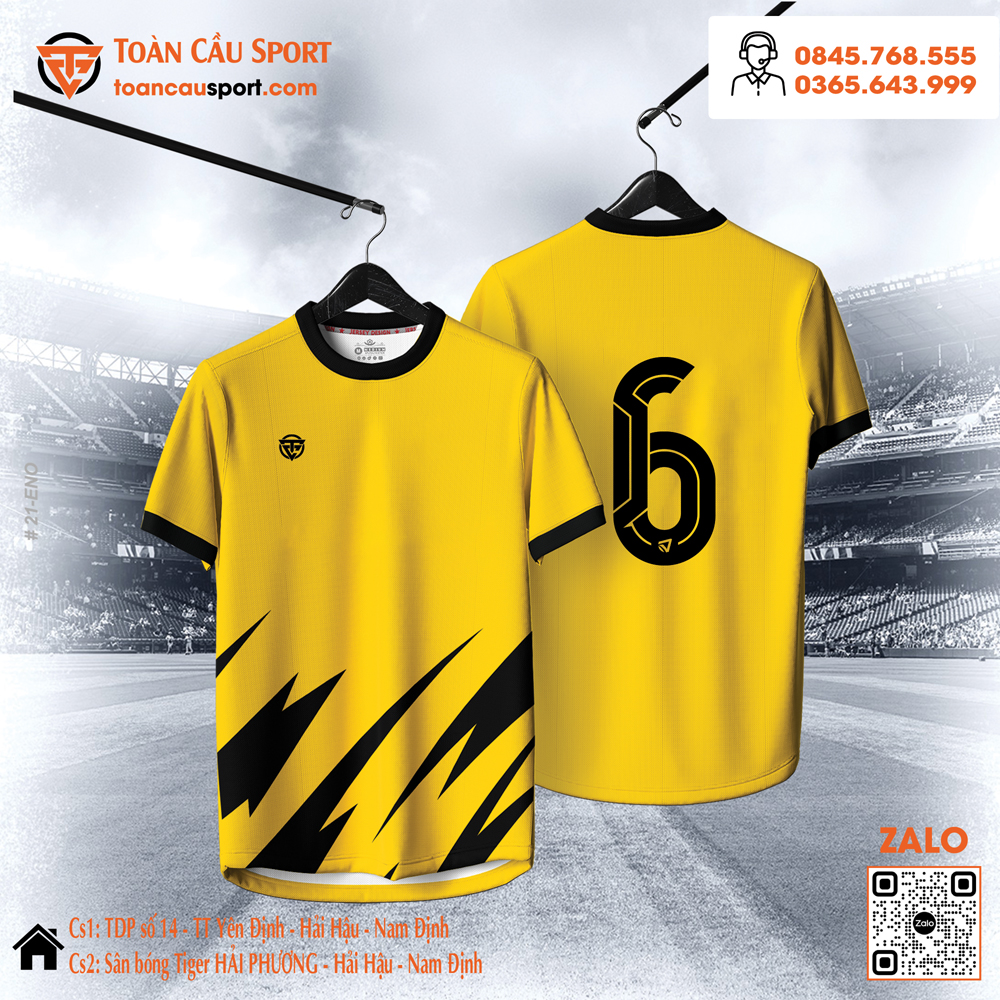 Áo bóng đá màu vàng tươi sọc sét đen