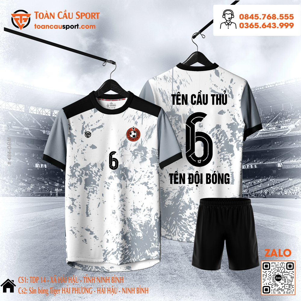Áo đá bóng phối trắng xám họa tiết loang cá tính