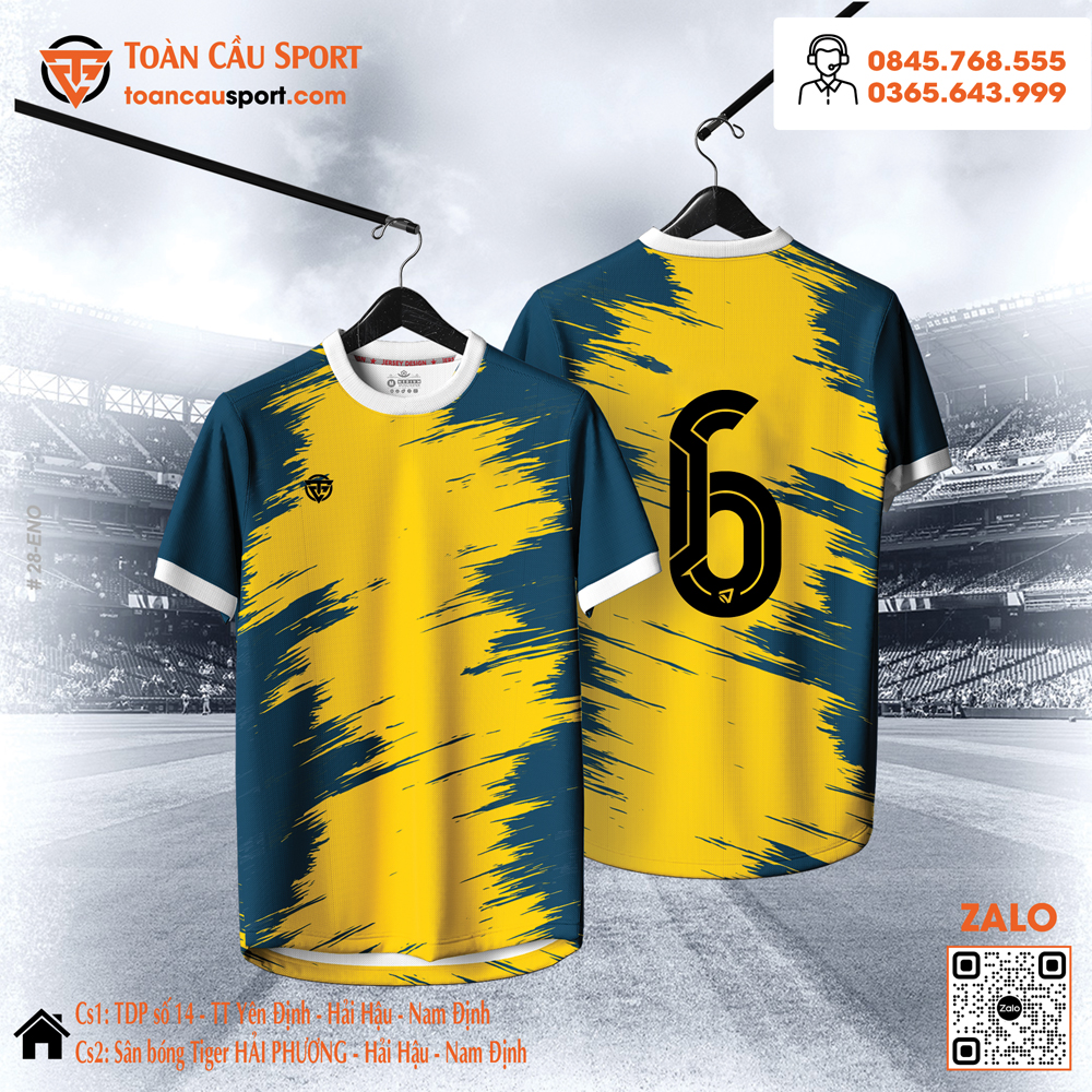 Áo bóng đá thể thao màu vàng phối xanh navy đẹp mắt