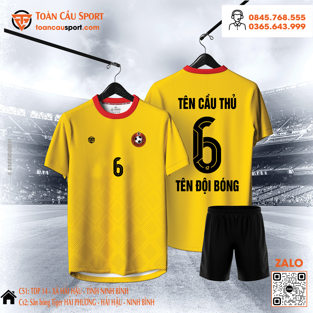 Bộ đồng phục bóng đá màu vàng cổ đỏ Toàn Cầu Sport